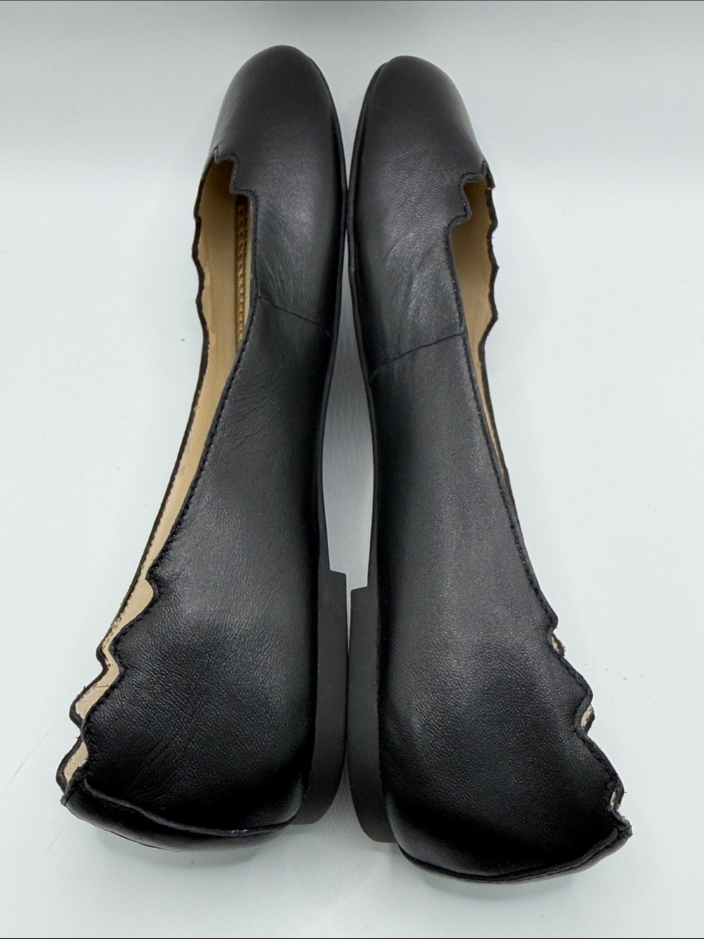 Sam Edelman Black Scalloped-Edge Leather Ballet Flats - Picture 5 of 8